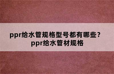 ppr给水管规格型号都有哪些？ ppr给水管材规格